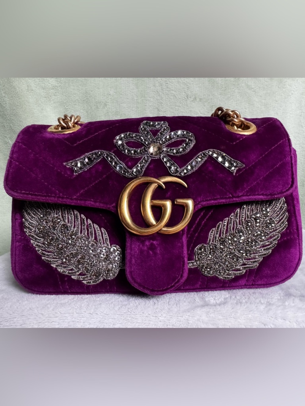✨RARE✨ Gucci Velvet Embellished GG Marmont Mini Bag 🎀